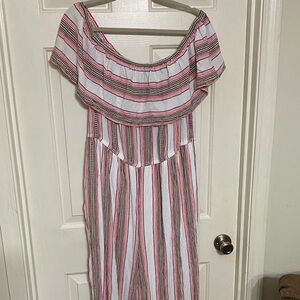 Lane Bryant Multicolor Striped Off-Shoulder Jumpsuit